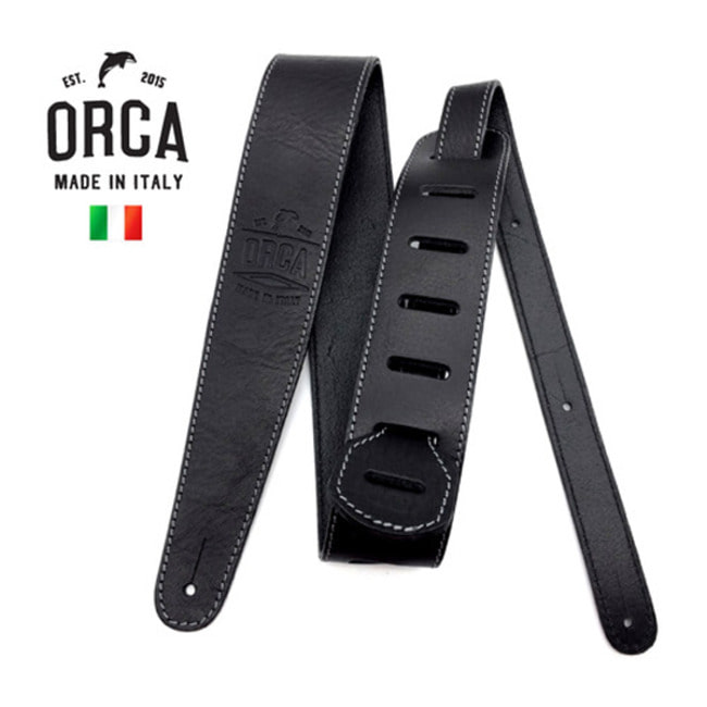 기타가죽스트랩 스티치 블랙 ORCA Made in Italy